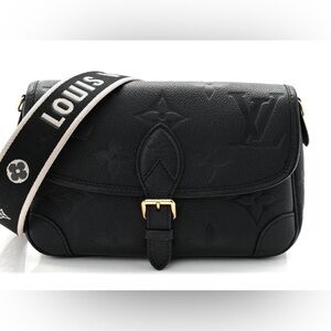 GORGEOUS Louis Vuitton Black Embossed Monogram Crossbody Bag with Branded Strap